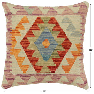 handmade Traditional Pillow Rust Blue Hand-Woven SQUARE 100% WOOL Hand woven turkish pillow2' x 2'
